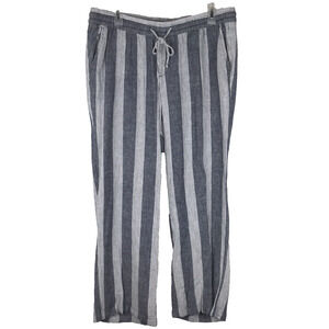 Old Navy Mid Rise Linen Blend Pants Drawstring Pockets Blue White Stripe Large